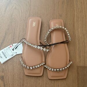 Zara Brown Crystal-Embellished Sandals